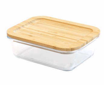 plat en verre + couvercle bambou - Pebbly