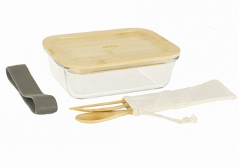 Lunchbox en verre + couvercle bambou - Pebbly