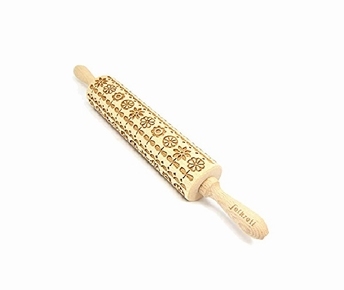 Rouleau à pâtisserie en bois gravé 43 cm - Fleurs
