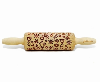 Rouleau à pâtisserie en bois gravé 23 cm - Flower power