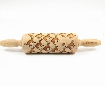 Rouleau à pâtisserie en bois gravé 23 cm - Chats