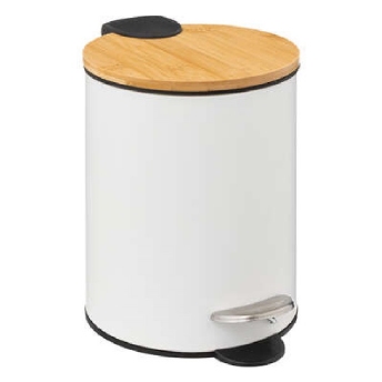 Poubelle à pédale 3 L blanc avec couvercle en bambou