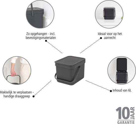 Afvalbakje 6L donkergrijs  - Brabantia