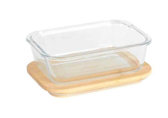 plat en verre + couvercle bambou - Pebbly