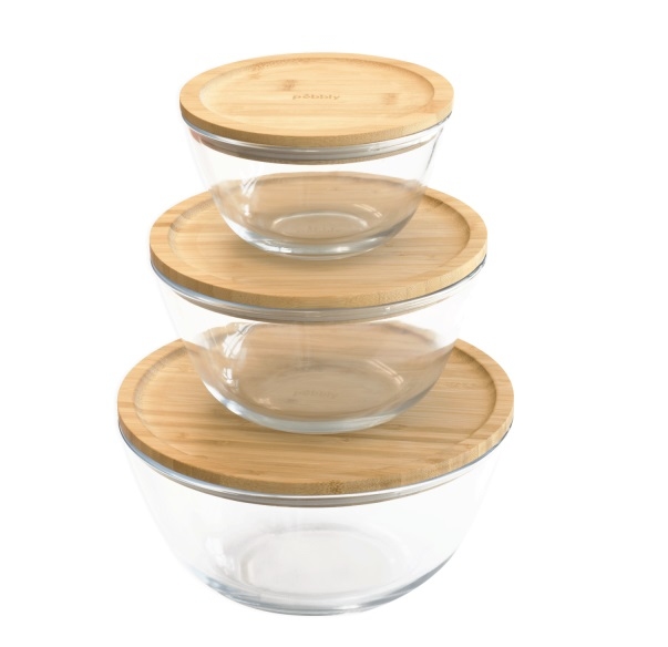 bewaar- en ovenschaal glas met deksel bamboe - Pebbly