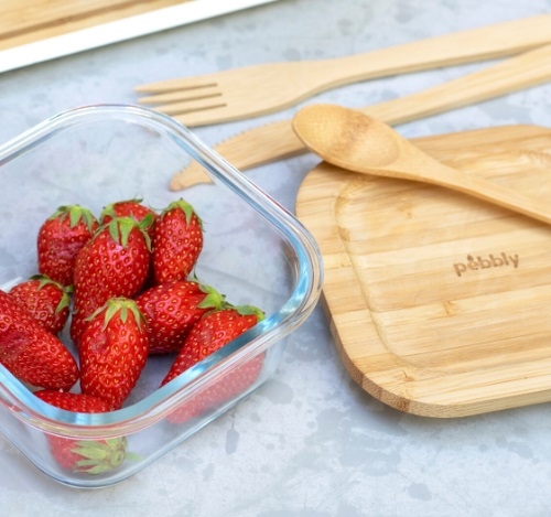 plat en verre + couvercle bambou - Pebbly