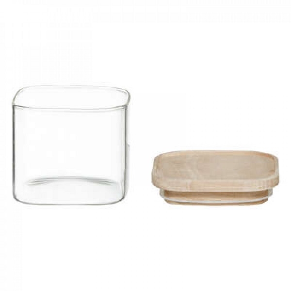Bewaardozenset glas met houten deksel