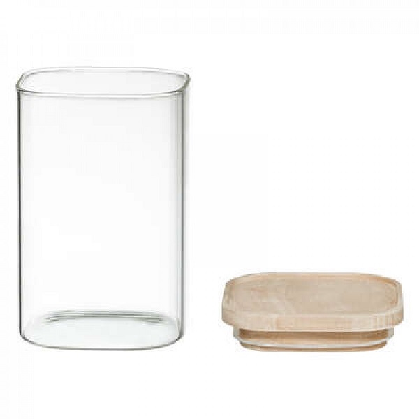 Bewaardozenset glas met houten deksel