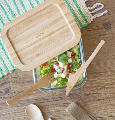 Lunchbox en verre + couvercle bambou - Pebbly
