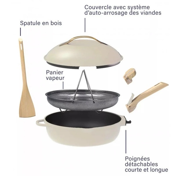 Sauteuse céramique 8 en 1 anti-adhésif 24 cm crème - Cookut