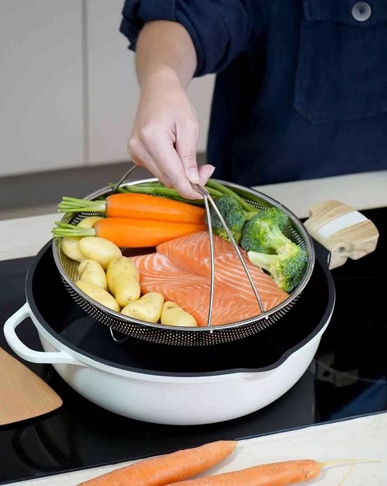 Sauteuse céramique 8 en 1 anti-adhésif 24 cm crème - Cookut