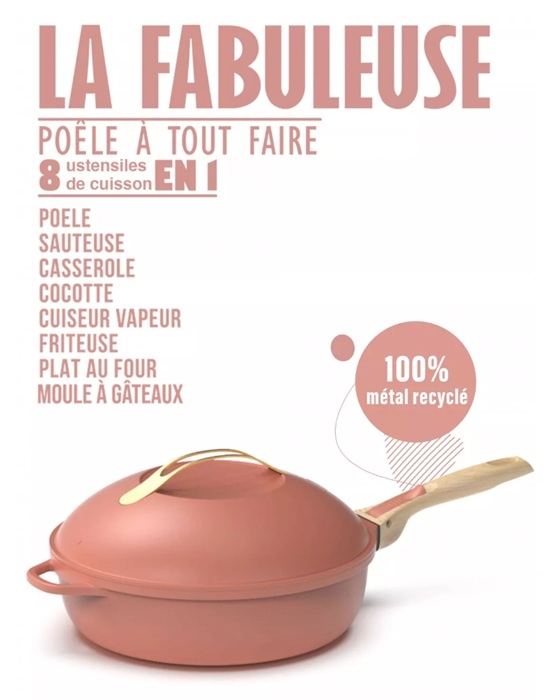 Sauteerpan 8 in 1 keramisch anti-kleef 28 cm roze - Cookut