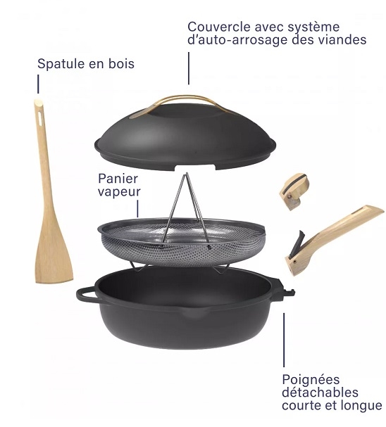 Sauteerpan 8 in 1 keramisch anti-kleef 28 cm zwart - Cookut