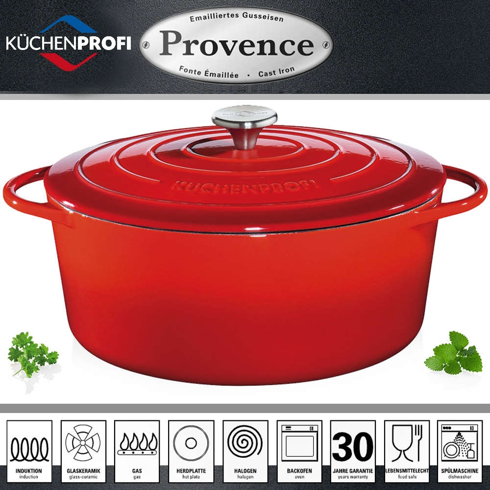 Stoofpot gietijzer rood rond - Kuchenprofi