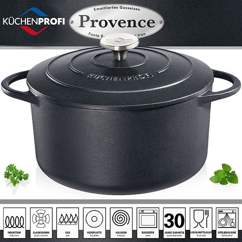 Stoofpot gietijzer zwart rond - Kuchenprofi